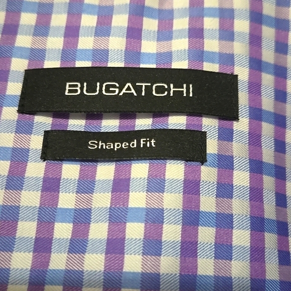 Bugatchi Shaped Fit Purple Blue Plaid Men's Button Up Dress Shirt Sz XL - Picture 2 of 9